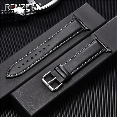 Uplifted Finds Calfskin Genuine Leather Watchband 38mm 40mm 41mm For Apple Watch 42mm Or 44mm Or 45mm black w b