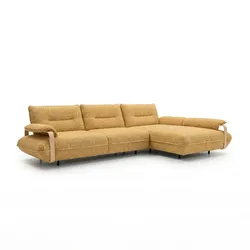 KAWOLA Ecksofa ANISSA Stoff gelb manuelle Rückenverstellung Longchair rechts