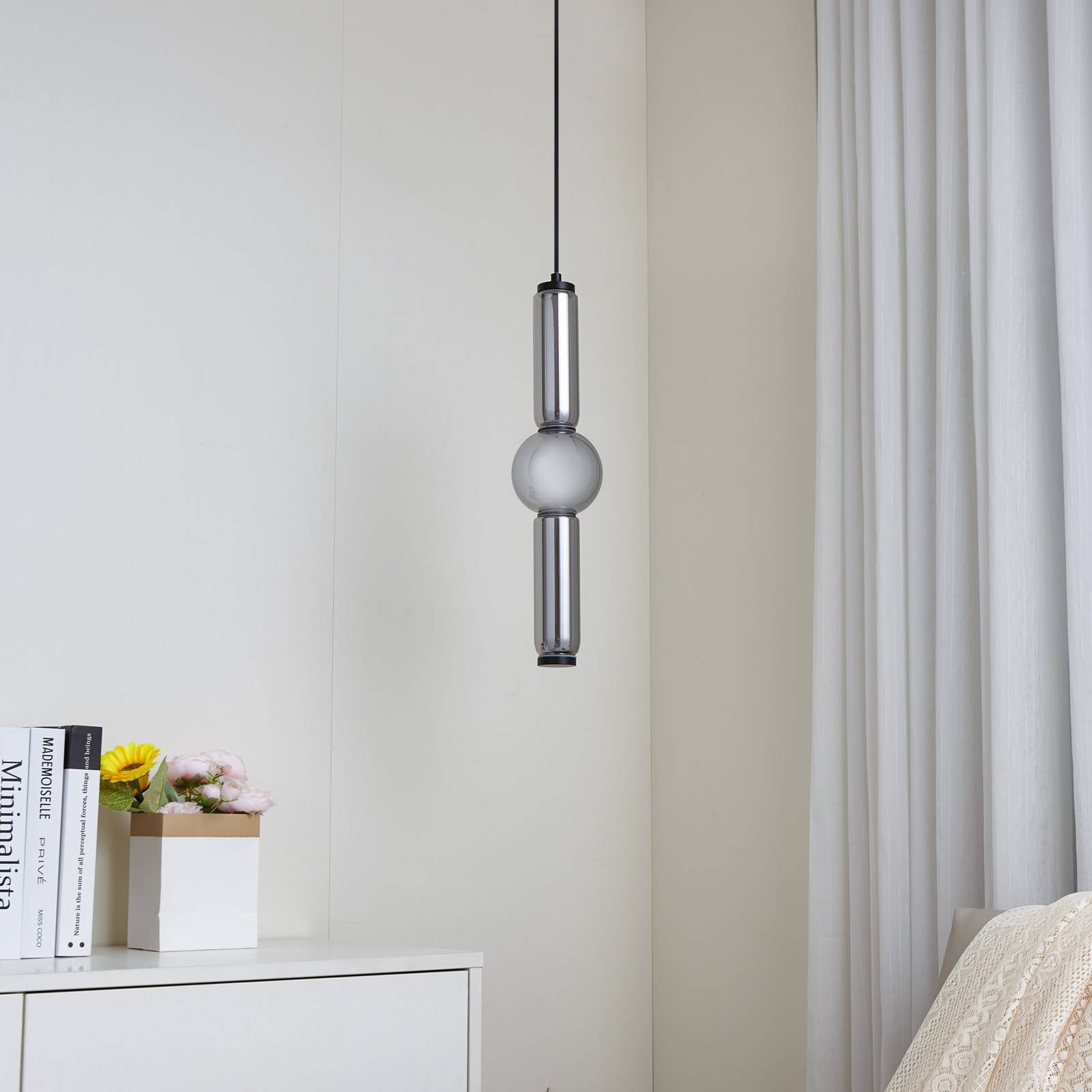 Pendant Light Savete Lucande, Alu / grey / zinc, Living / Dining Room, Glass, Modern, Ceiling Light