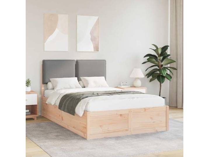 Massives Kiefernholz gepolstertes Kopfteil Modernes minimalistisches Design Bettgestell mit gepolstertem Kopfteil Hellgrau 120x200 cm Massivholz Lattenrost Stilvolles Design ohne Boxspring
