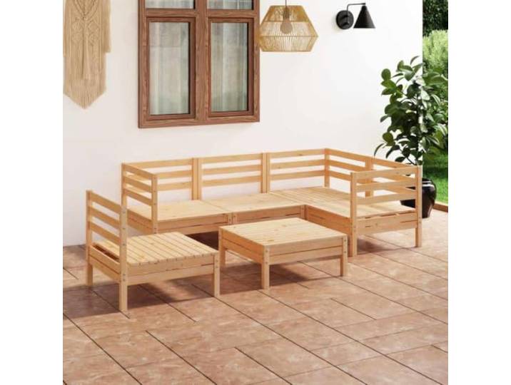 WDGJJFECNMUEHI Bois de pin massif Design Palette Rustique 6 Pieces Brun Salon de jardin 6 pcs Bois de pin massif Ensemble modulaire canapé d'angle avec repose-pied pour terrasse extérieur résistant