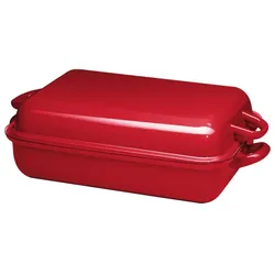 Riess Bratpfanne mit Deckel 37x26cm Rot Emaille