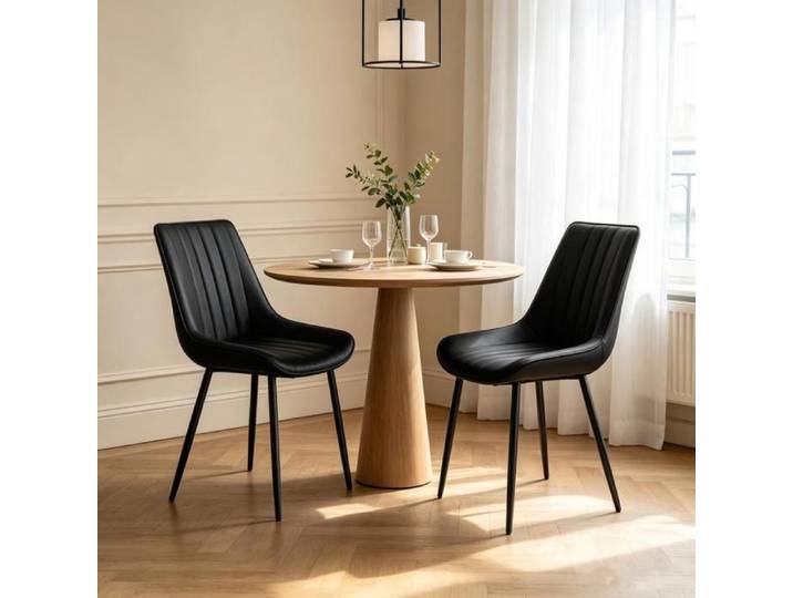PIPIPOXER Lot de 2 Chaises de Salle à Manger Noires Tissu Technique Cuir Chaise Rembourrée Pieds Métalliques pour Maison Cuisine