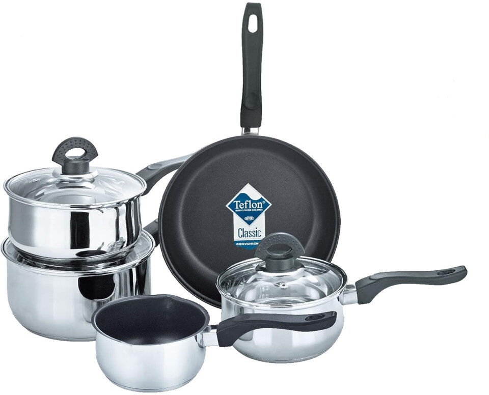 Buckingham Stainless Steel 5-Piece Cookware Set Saucepan Frying Pan & Milk Pan Silver 5