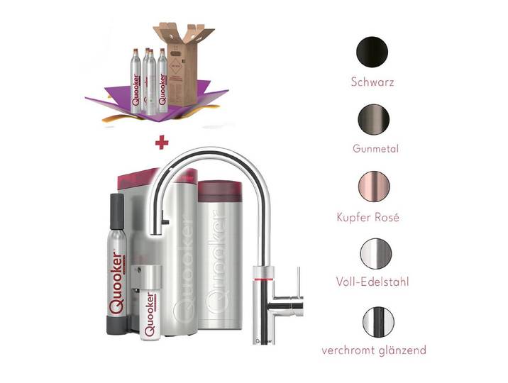 QUOOKER Küchenarmatur Quooker PRO3 & CUBE, Flex inkl. Cube-Filter (4x CO₂ gratis) (Spar-Set, Armatur mit PRO3 und CUBE für kochendes, gekühltes, sprudelndes Wasser) Kochendwasser, Sprudel, stilles wasser, Kindersicherung, Flexschlauch