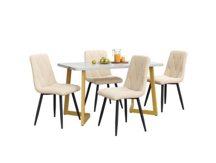 Table à manger avec chaises Table à manger rectangulaire 117x68cm + 4 Chaises lot table cuisine moderne velours beige twill