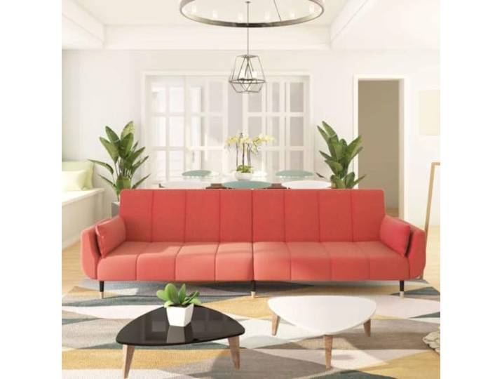 HEFZGDB Schlafsofa 2-Sitzer mit 2 Kissen Rosa Samt Bettcouch Umbaumöbel Verstellbare Rückenlehne Samtstoff Holzrahmen Metallbeine Robust Stabilität Komfort Sitzgelegenheit Lounge