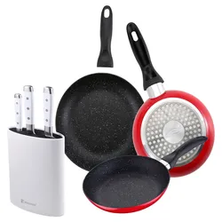 BERGNER - Set aus 3 Pfannen mit Marmorbeschichtung Ø16/Ø20/Ø24 cm 3-teiliges Edelstahlmesser-Set mit Messerblock