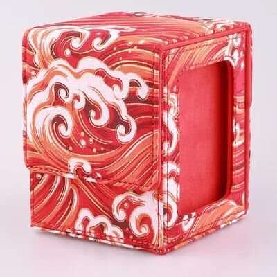 Daily Deals Depot Trading Card Deck Box Case, Carrying Organizer Holder For MTG, TCG, Commander, Board Games, Collectible Card Storages red Wave