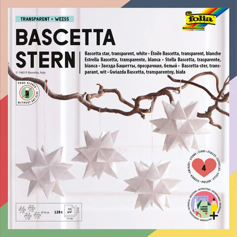folia Transparentpapier-Faltblätter "Bascetta-Stern", weiß, 7,5 x 7,5 cm, 128 Blatt