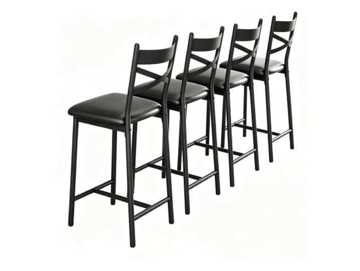 Koioplie Barhocker 4er-Set 56 cm PU X-Rückenlehne Fußstütze Schwarz Hohe Lehne, extra starke Polsterung, stabile Ausführung, komfortable Sitzfläche, Bistro