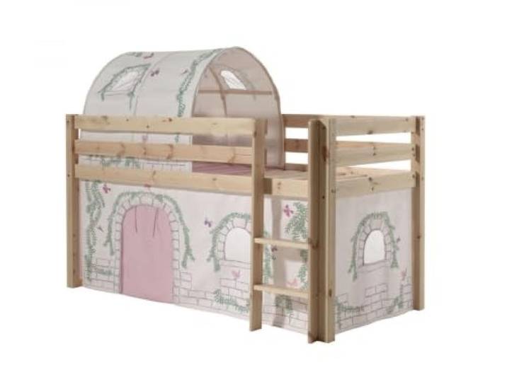 Vipack Spielbett Pino mit Textilset Vorhang und Tunnel Birdy Kiefer massiv Natur