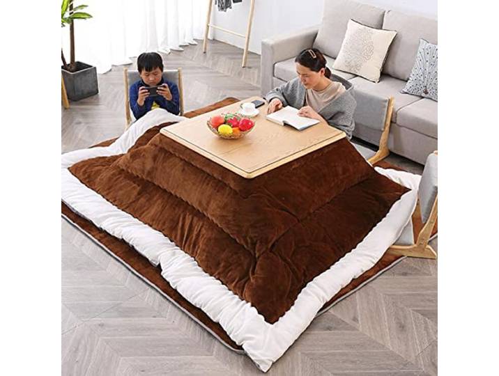 Kotatsu 4er-Set Wohnzimmerheizung Im Winter - Massivholz-Tatami-Tisch Und Sommer-Couchtisch - Warmes Geschenk Für Die Familie (Wood Color, 80 * 80 * 45cm)