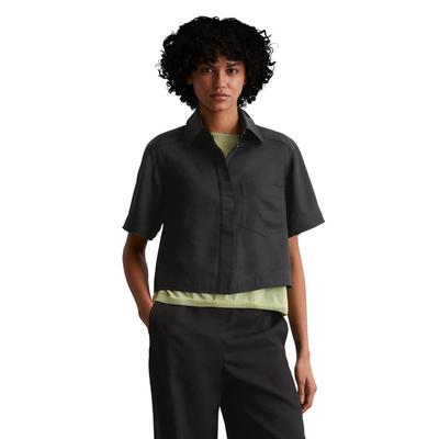 Kurzarmbluse MARC O'POLO "aus Naia™-Twill", Damen, Gr. 44, schwarz, Obermaterial: 100% Acetat, unifarben, bauchfrei, Blusen