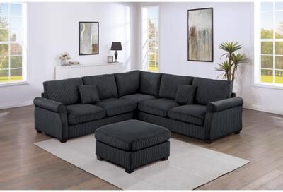 Esofastore Rolled Armrest 4pc Sectional Set Accent Pillow Black Legs