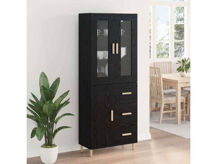 Noir Buffet haut CHIC Haut Armoire rectangulaire 1 PC Chêne noir 34 5x34x180 cm Bois d'ingénierie N16429