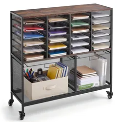 VEVOR Rollbarer Aktenwagen mit 24 Fächern Büro Rollcontainer 315x950x920 mm, Hängeregistratur-Organizer für Ordner Bücher Dokumente Büromaterialien, Traglast 120 kg, mit Feststellbare Rollen, Schwarz