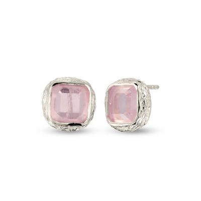 Paar Ohrstecker HAZE & GLORY "Ohrringe Ohrstecker Quadrat Quarz Rosa 925 Sterling Silber" Gr. 13, silber, Ohrringe, Damen, 13, Silber 925 (Sterlingsilber)