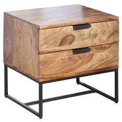 KADIMA DESIGN Nachttisch Sheesham Massivholz / Metall 50x40x51 cm Nachtschrank Boxspringbett, Design Nachtkonsole mit 2 Schubladen, Nachtkommode Industrial mit
