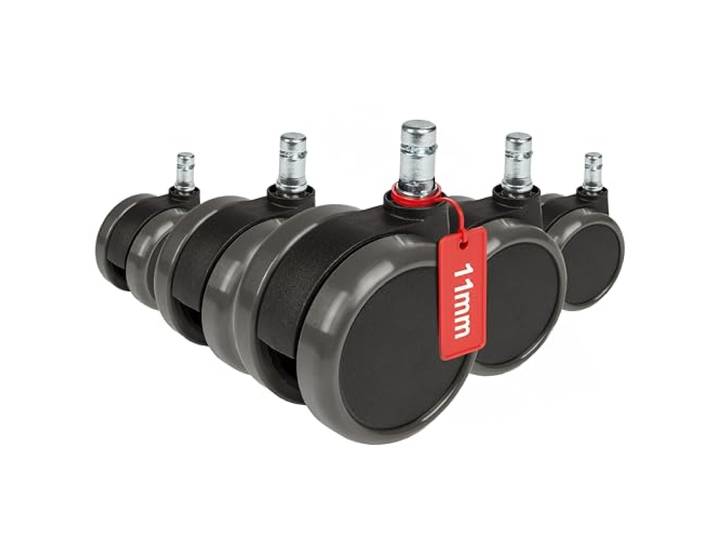 hjh OFFICE 619010 5X Hartbodenrollen 11mm / 65mm Büro-Stuhl-Rollen für Hartböden (5er Pack)