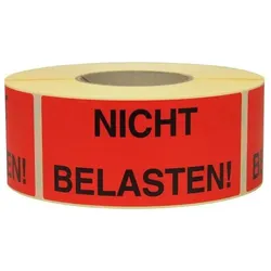 Transpak, Sicherheitskennzeichnung, Hinweisetikett Masse 145x70mm Papier rot NICHT BELASTEN!