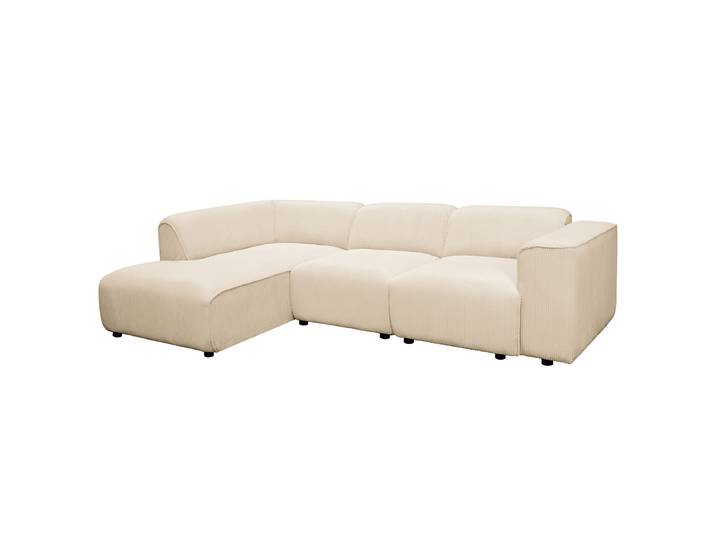 Ecksofa mit Ottomane Beige Cordstoff Lola 275 x 71 x 163cm Ottomane davorstehend links Modern