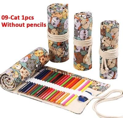 Uplifted Finds Artisan Canvas Roll Up Case   12 Slot High Fidelity Stationery Organizer 09 cat 1 Pc