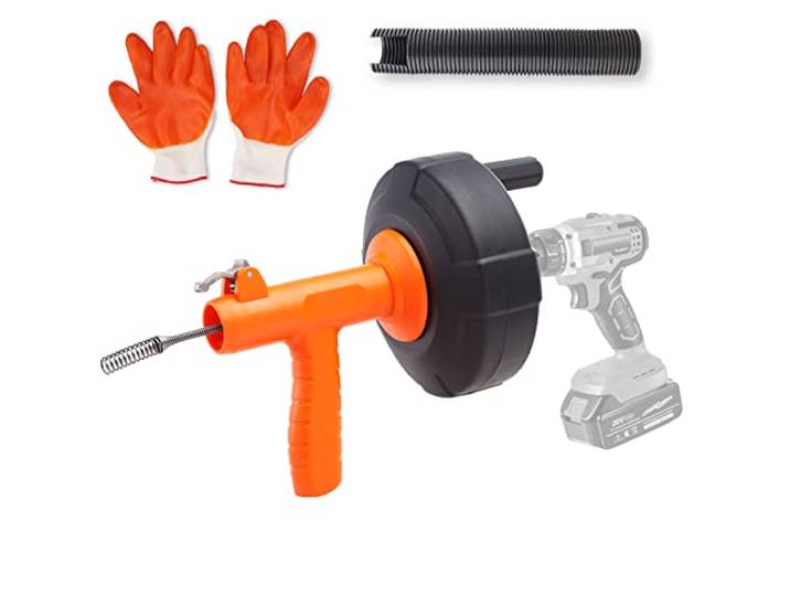 VEVOR Furet Déboucheur de Canalisation 762 cm Furet de Plomberie Alimentation Automatique Tige pour Perceuse Déboucheur Drain avec Tuyau de Protection Gants pour Toilettes Évier Cuisine Salle de Bain