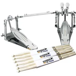 Tama Doppelpedal HP910LWN Speed Cobra mit 3x Schlagzeugstöcken, Schlagzeug Zubehör, Weiss
