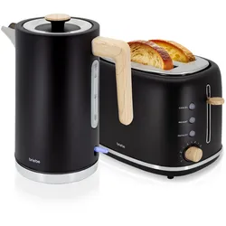 Briebe Nordic Set Toaster 2 Scheiben Breite Schlitze + Wasserkocher 1,7L Elektrischer, SKT1167BLK, Schwarz, 2200W