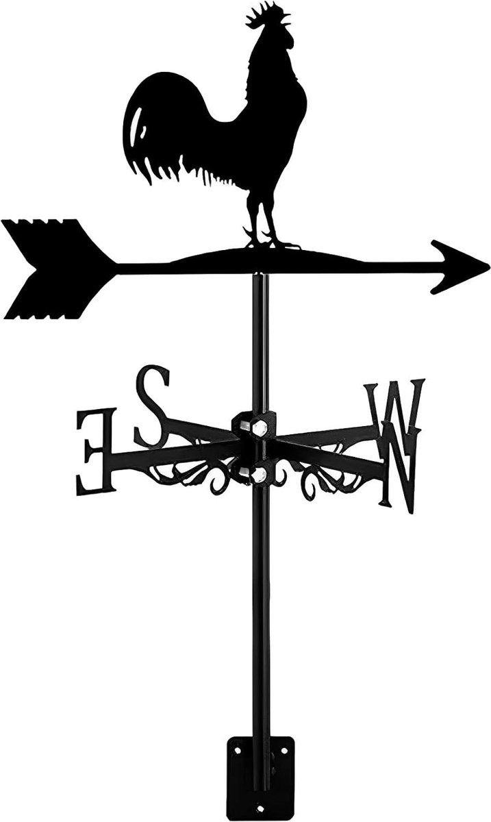 Zwarte Metalen Windwijzer Kip voor Tuin Decoratie - 50 x 32 cm