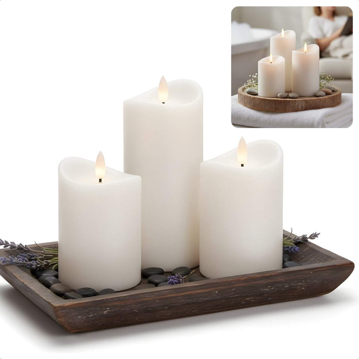 Cheqo LED Kaarsen Set - 3 Stuks Wit - Vlamloze Elektrische Stompkaarsen met Timer