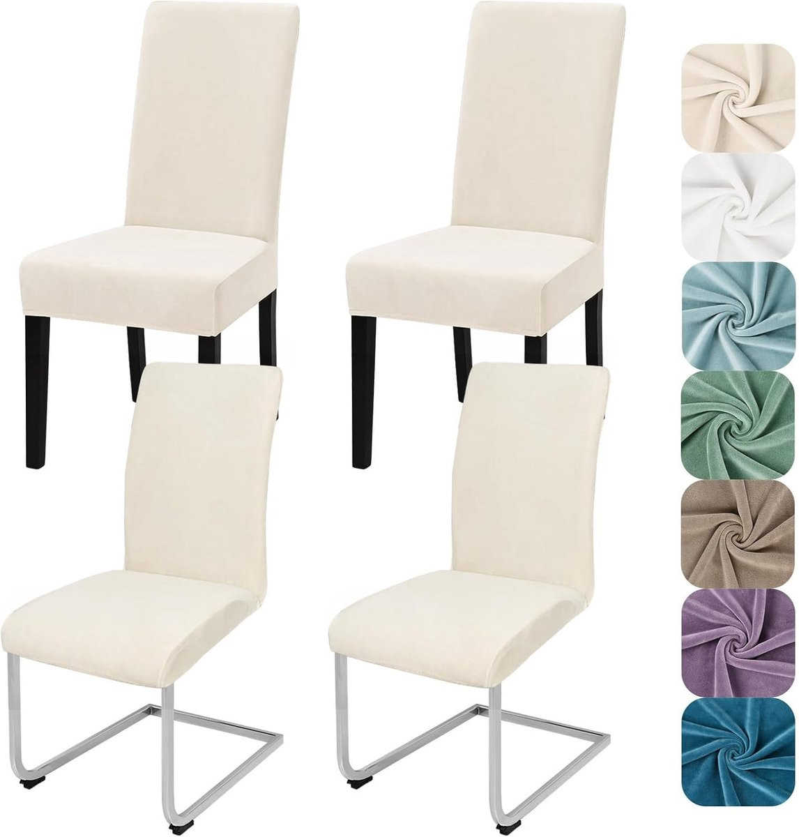 SnelShoppen Stretch Velvet Stoelhoezen Set van 4 - Rekbare en Wasbare Stoelbeschermers voor Eetkamerstoelen