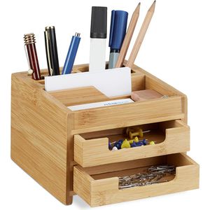 Relaxdays Schreibtisch-Organizer 10022189, Bambus, 4 Fächer und 2 Schubladen, braun