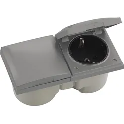 Berker, Steckdose, Integro Flow Doppelsteckdose, Deckel Edelstahl Effekt,Steckdose schwarz