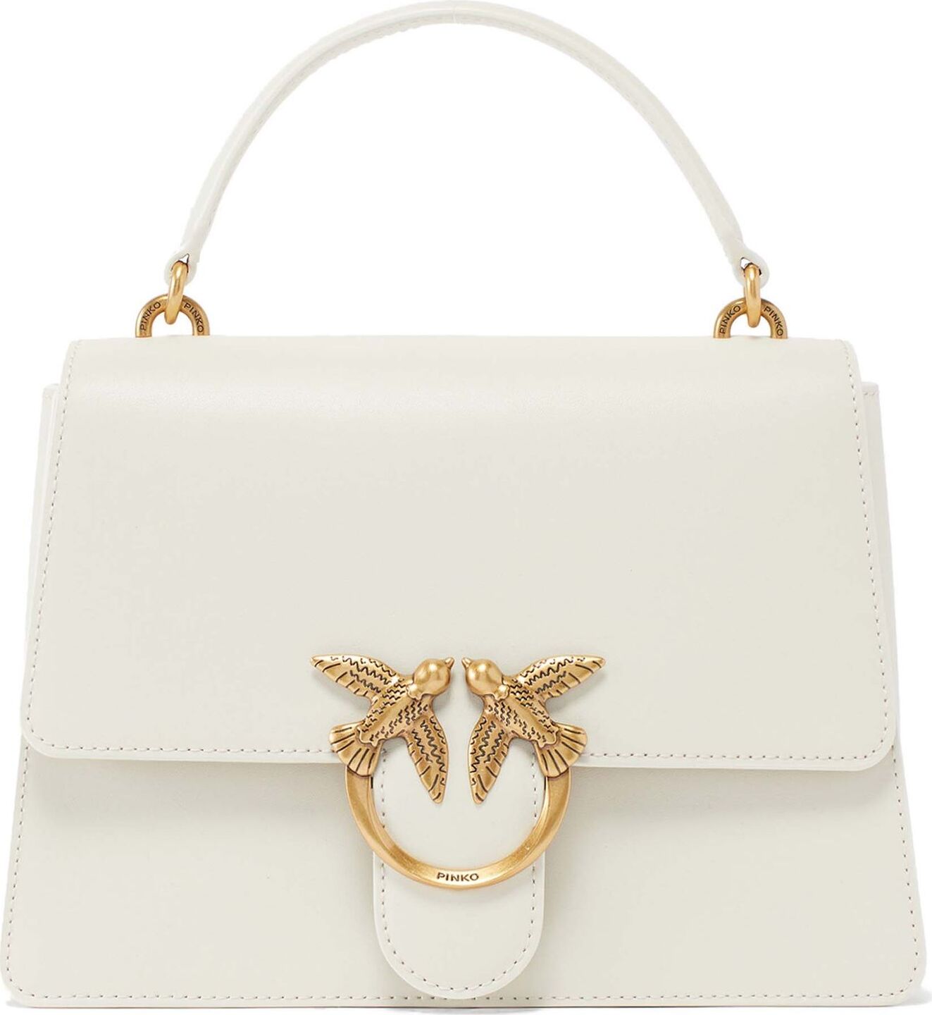 PINKO Handtasche Umhängetasche Love One Top Handle Classic Light White - Antique Gold creme