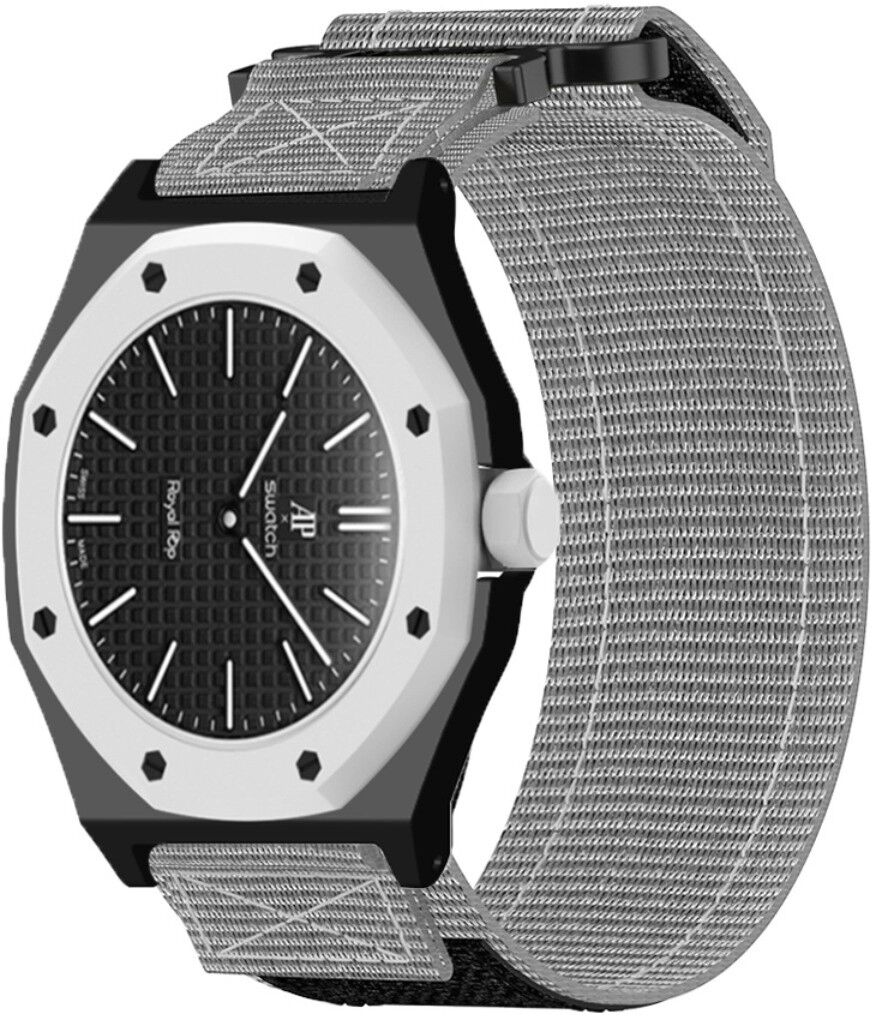 INF Nylon-Klett-Uhrenarmband für Audemars Piguet kompatibel mit Swatch-Taschenuhr — Nylon+PC, Länge 21cm x Breite 3cm Grau
