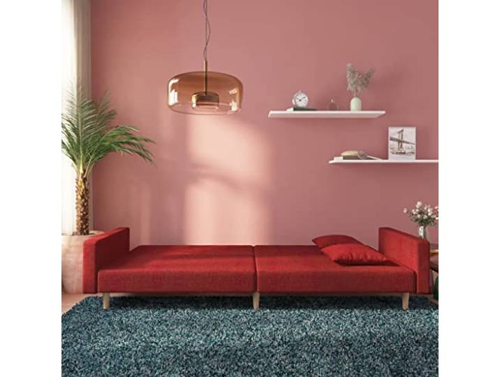 KTHLBRH Schlafsofa für 2-Sitzer, Weinrot, mit 2 Kissen Verstellbare Rückenlehnen, Struktur aus Holz, Stoff 100% Polyester, Kapazität 110 kg pro Sitzplatz