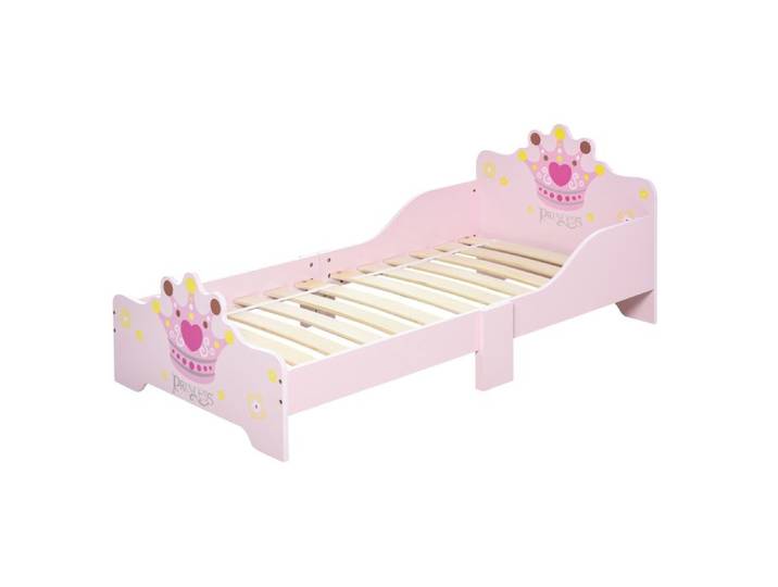 Lit enfant - HOMCOM - 140x70cm design princesse motif couronne sommier à lattes inclus - MDF - rose
