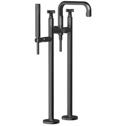 Gessi Inciso+ Fertigmontageset, für freistehende 2-Hebel-Griff-Wannenarmatur, fester Wannenauslauf 245 mm, automatischer Umsteller, 58129706, Farbe: Metall Schwarz PVD