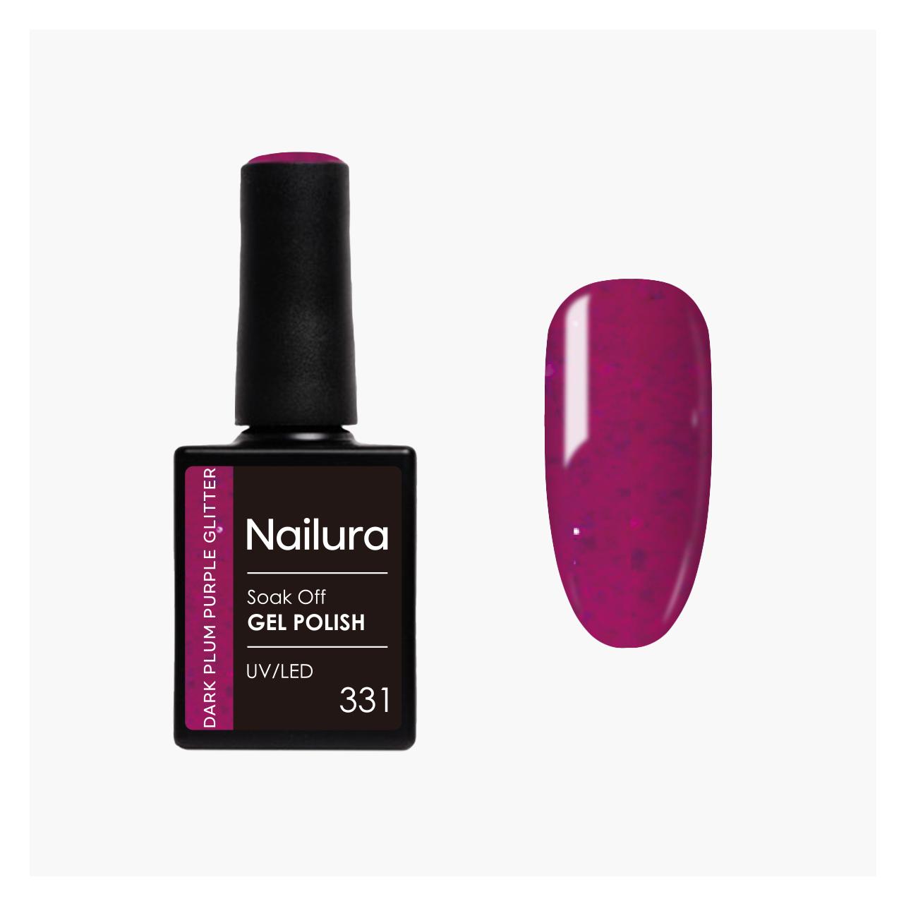 Nailura - Gel Polish 331 - Dark Plum Purple Glitter - 10 ml (Dark Plum Purple Glitter, Dunkelviolett mit Glitzer) (70350)