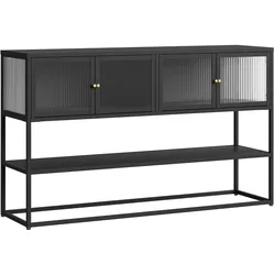En.Casa, Kommode + Sideboard, Sideboard Säkylä mit 4 Glastüren 150x38x90 cm Stahl Schwarz (150 x 38 x 90 cm)