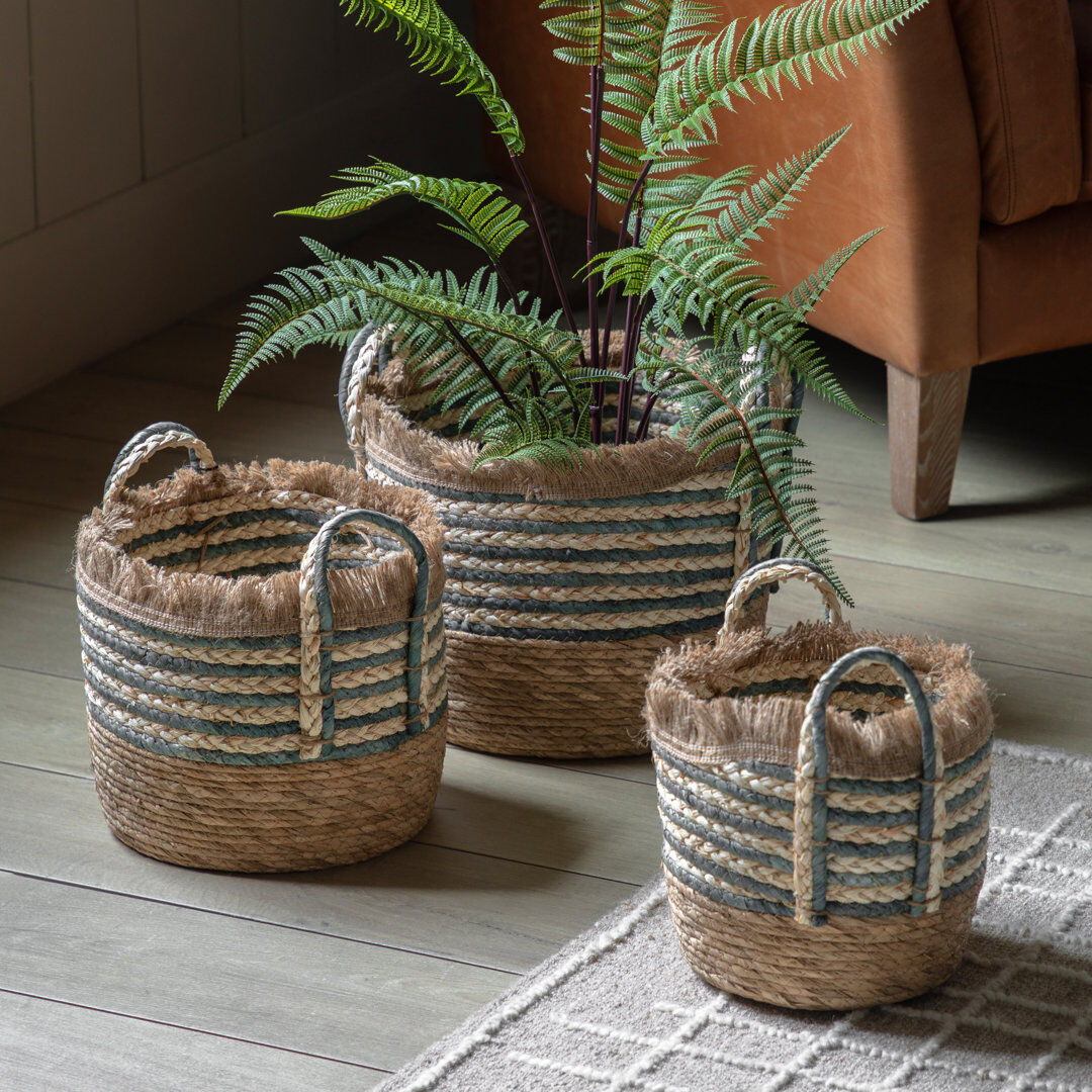 Bay Isle Home Water Hyacinth Decorative Basket Ink Stripe
