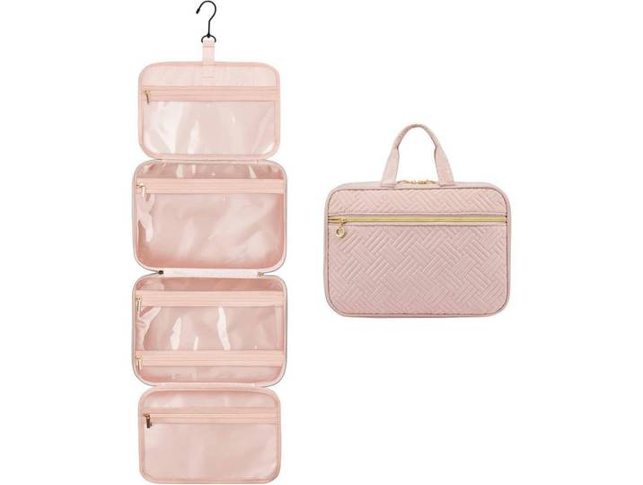 Kulturtasche Damen faltbar mit Haken Rosa 32 cm, 20x11x28 cm, Badaccessoires, Kosmetikdosen