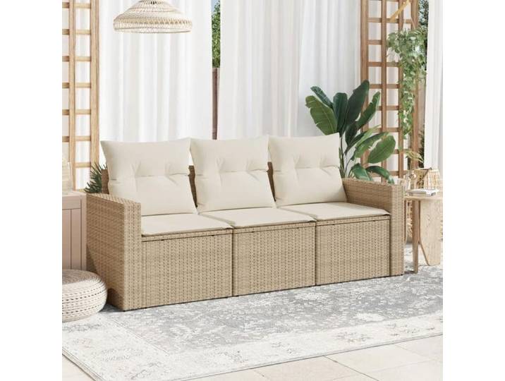 Elégant Mobilier d'extérieur/Balcon Beige - Salon de jardin avec coussins 3 pcs beige résine tressée PRO5226984728484