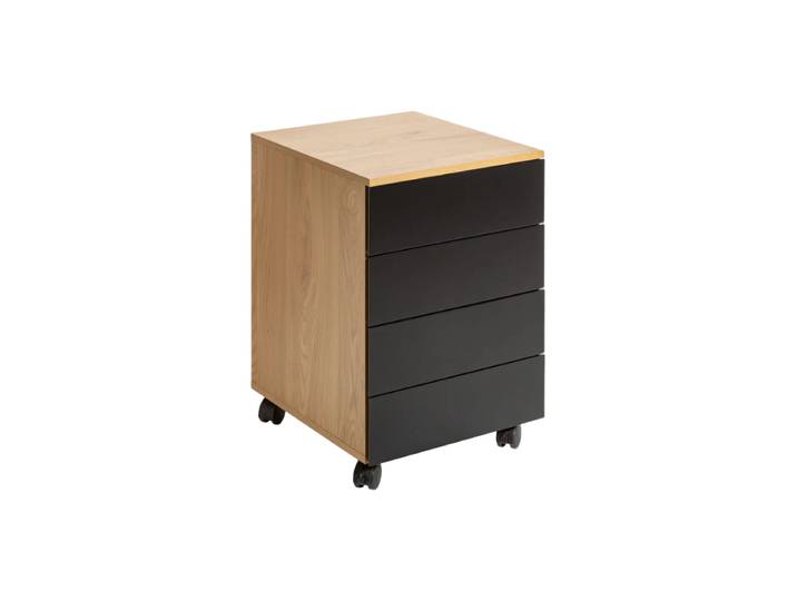 Moderner Rollcontainer „Studio“ Schwarz matt, Eiche Invicta Interiors