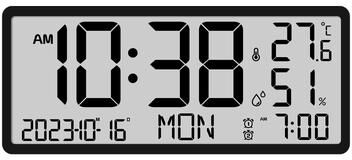 Perfect Picks Market Large Display Digital Wall Clock With LCD Screen, Temperature, Humidity & Alarm black