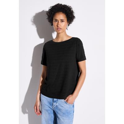 T-Shirt STREET ONE, Damen, Gr. 34, schwarz, Stoff, 65% Polyester, 35% Viskose, Strukturmuster, normal normal, U-Boot-Ausschnitt, Bündchen, Shirts T-Shirt, im angenehmen Materialmix