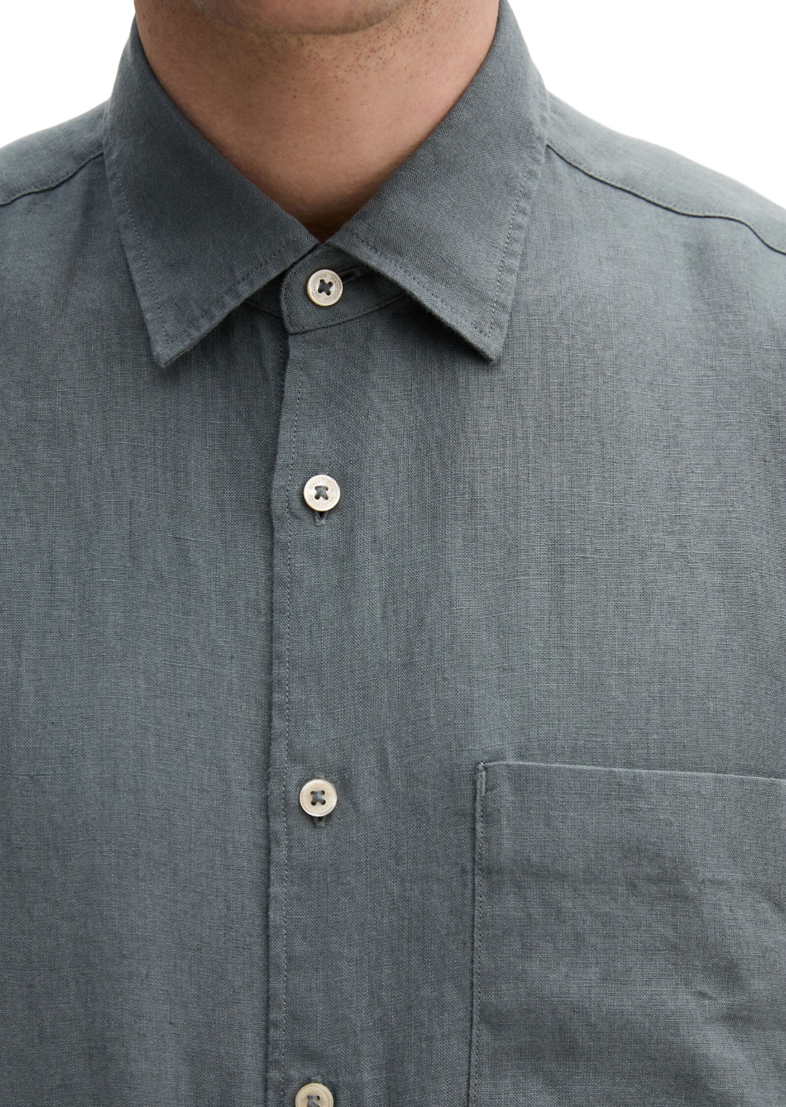 Marc O' Polo Leinenhemd MARC O'POLO, Herren, Gr. XXL, N-Gr, grau (skipping stone), Web, Obermaterial: 100% Leinen, regular fit, Hemden Leinenhemd, mit aufgesetzter Brusttasche skipping stone XXL, N-Gr