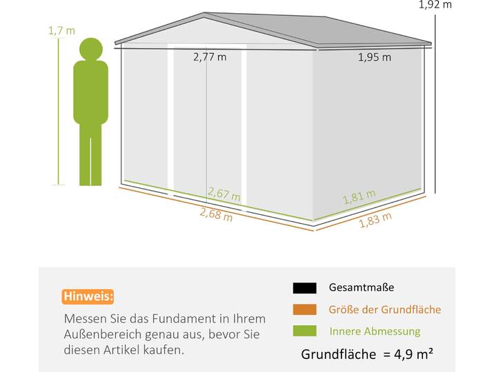 Outsunny Gerätehaus 4,9 m², Gartenhaus mit Satteldach, Schiebetür, Fundament
